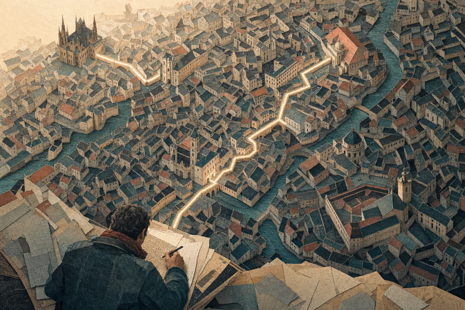 An engineer maps a mature codebase and marks the shortest reliable route to the repository context that matters