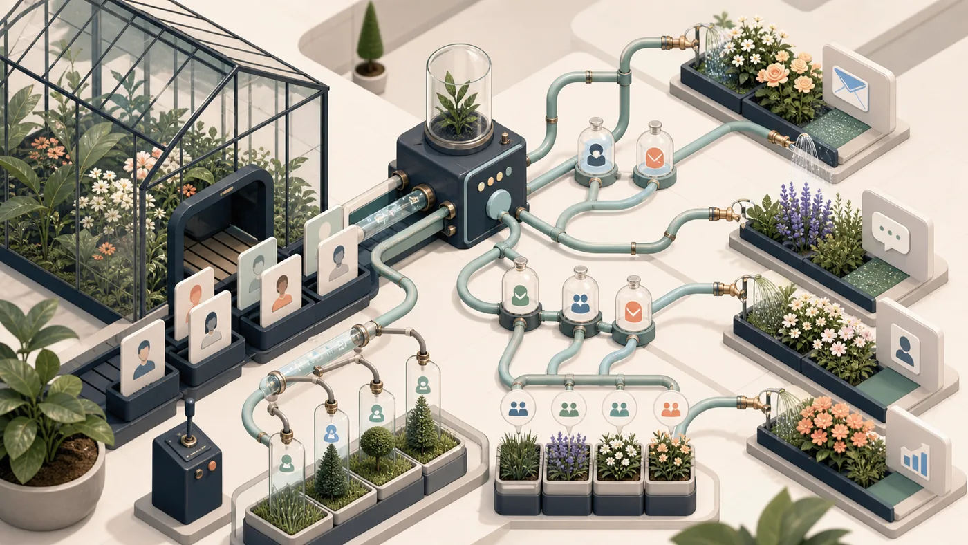 Illustration for ActiveCampaign: marketing automation as a tended campaign garden