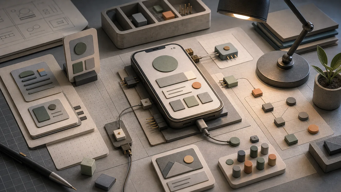 Illustration zu AIDE: Mobile-App-Entwicklung am neutralen Smartphone-Arbeitsplatz