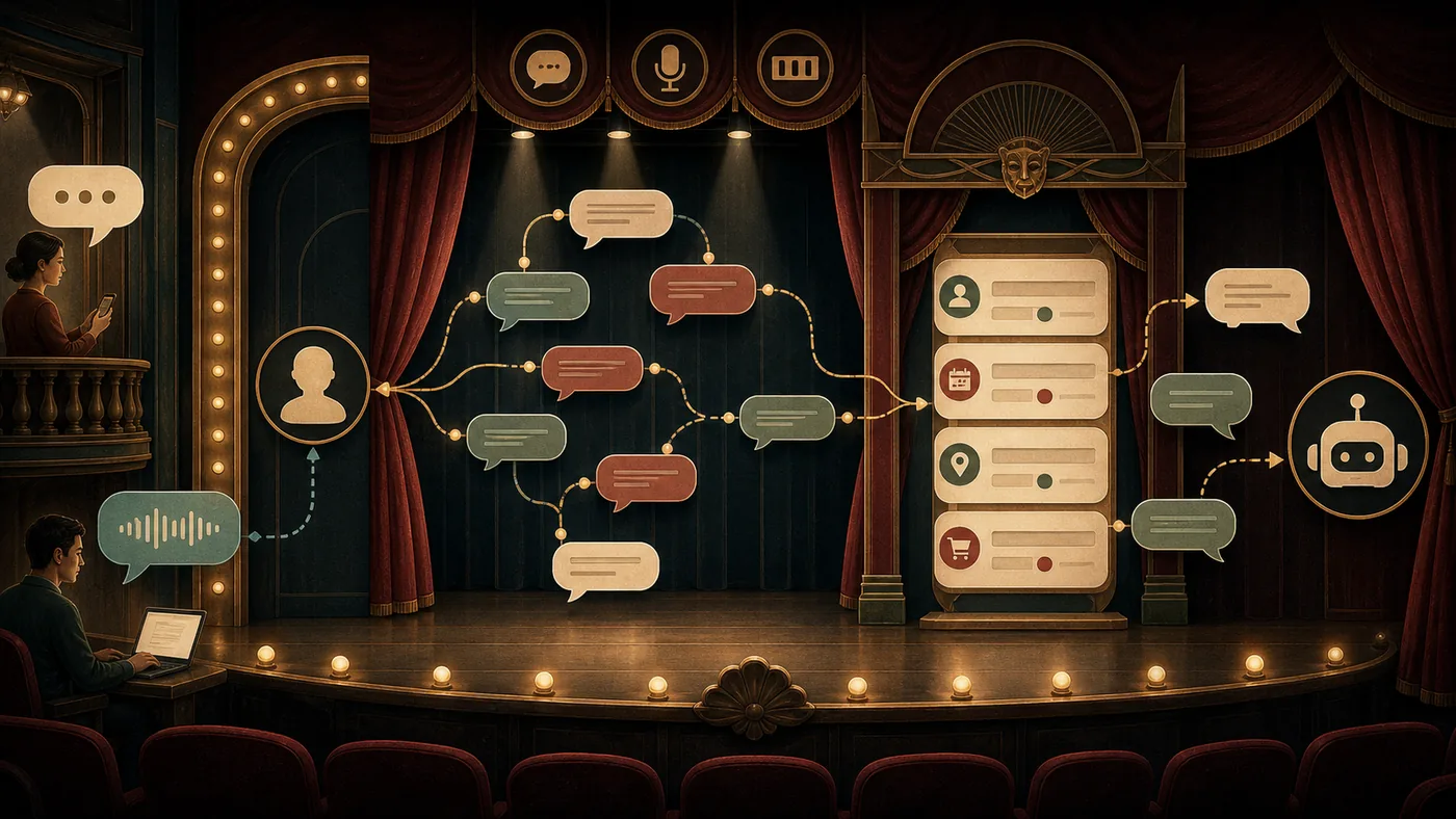 Illustration zu Amazon Lex: Dialog-Bot-Flows als Theatermodell mit Antwortwegen