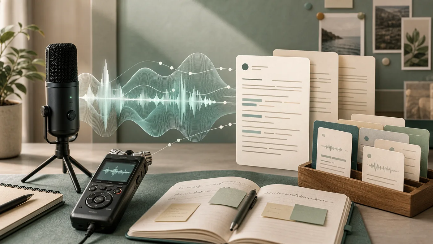 Illustration zu Amazon Transcribe: Interviewwellen werden zu geordneten Transkriptseiten