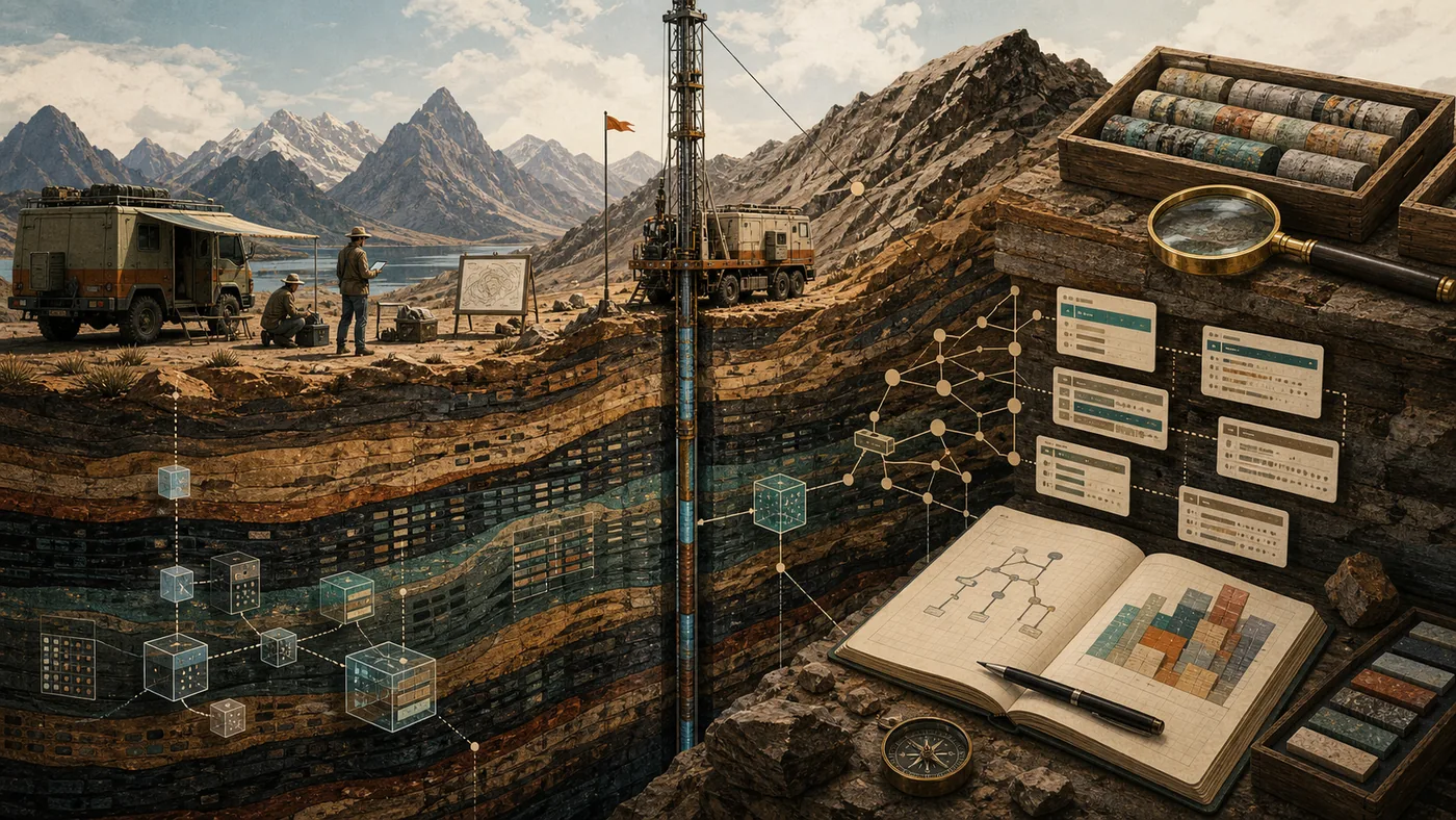 Illustration for Apache Drill: data queries as a geological cross-section through many sources