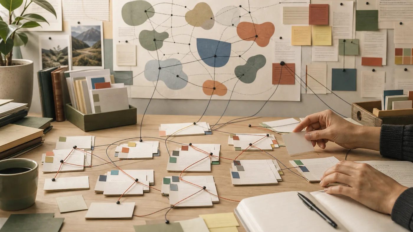 Illustration zu ATLAS.ti: Qualitative Analyse mit Interviewkarten, Codes und Themenwand