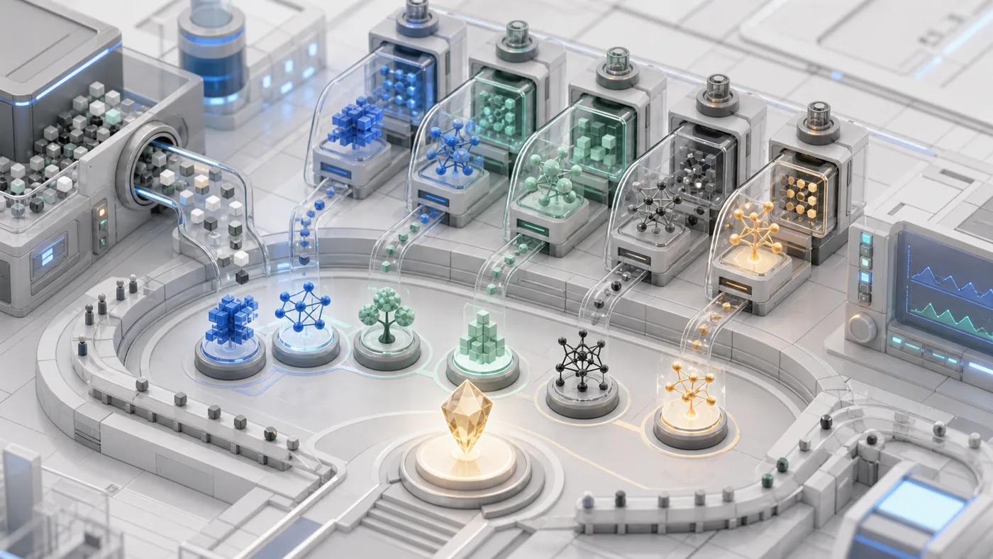 Illustration for Auto-Sklearn: AutoML lab with pipeline blocks and model comparison