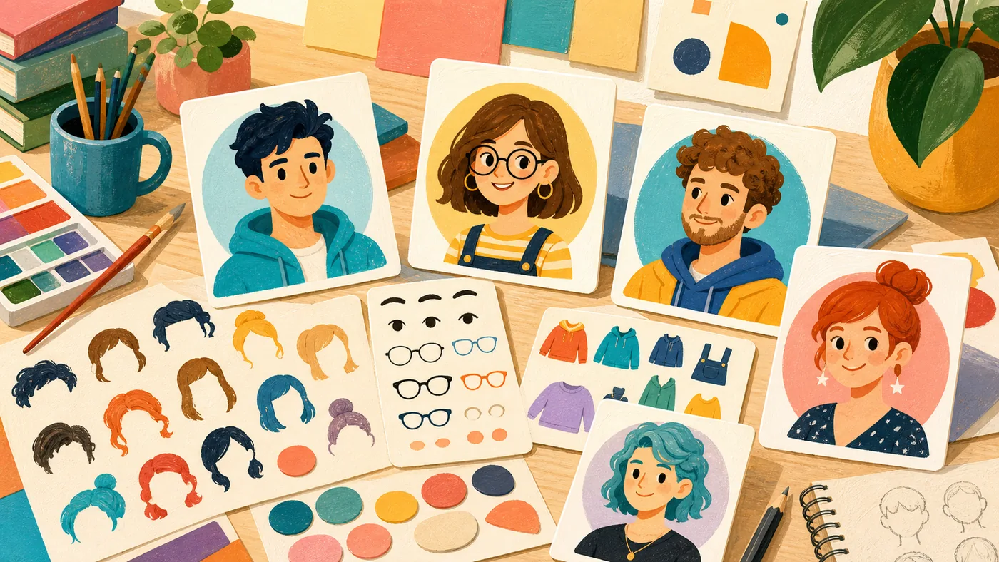 Illustration for Avatoon: avatar creation with character cards, colors and profile variants