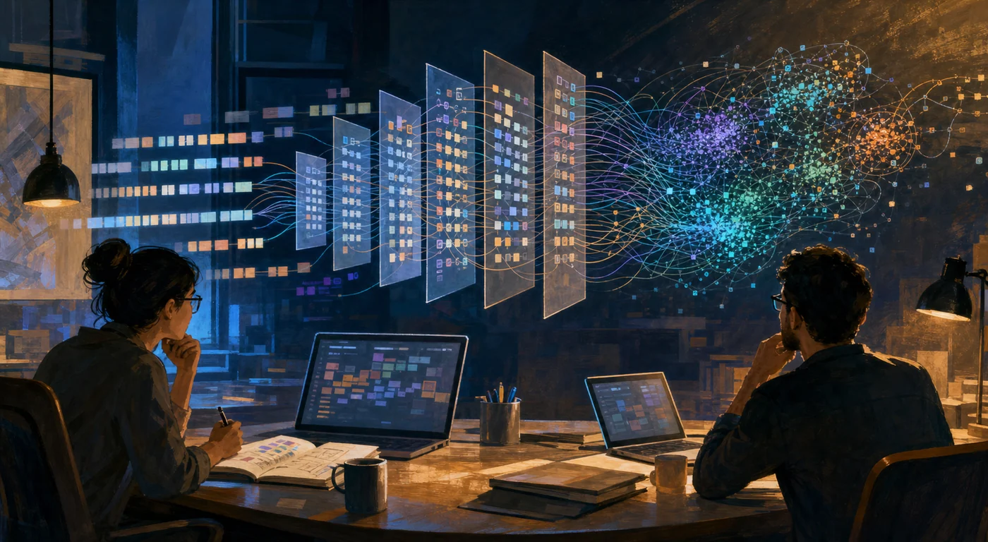 Illustration zu BERT: Entwickler analysieren abstrakte Sprach-Tokens und Attention-Pfade in einem Modellraum