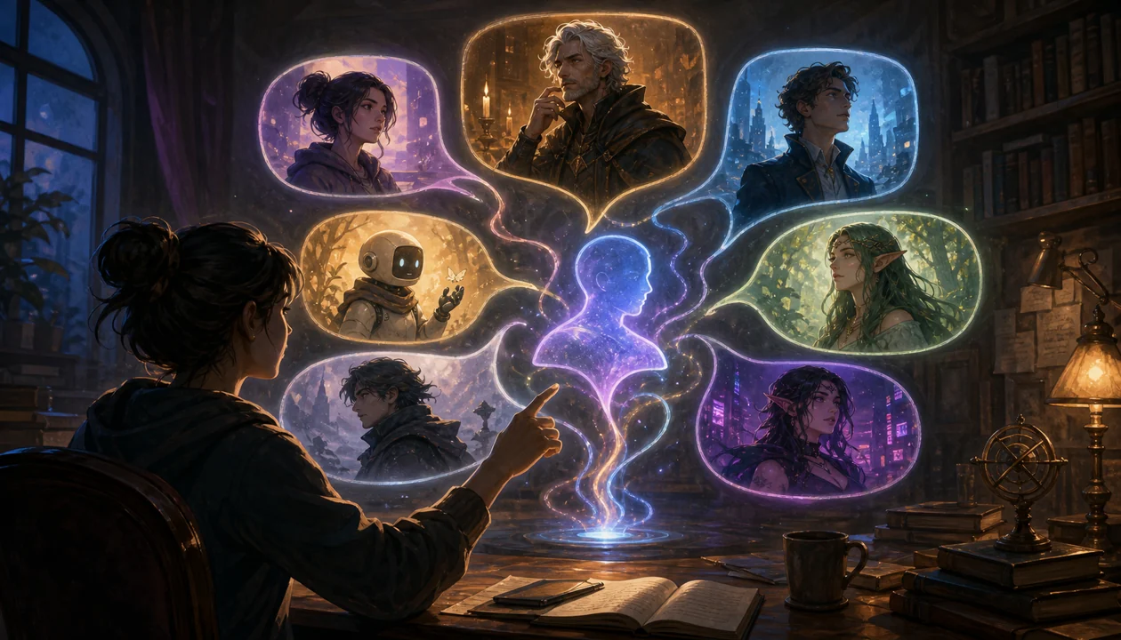 Illustration zu Character AI: Nutzer waehlt zwischen unterschiedlichen KI-Persoenlichkeiten fuer kreative Dialoge