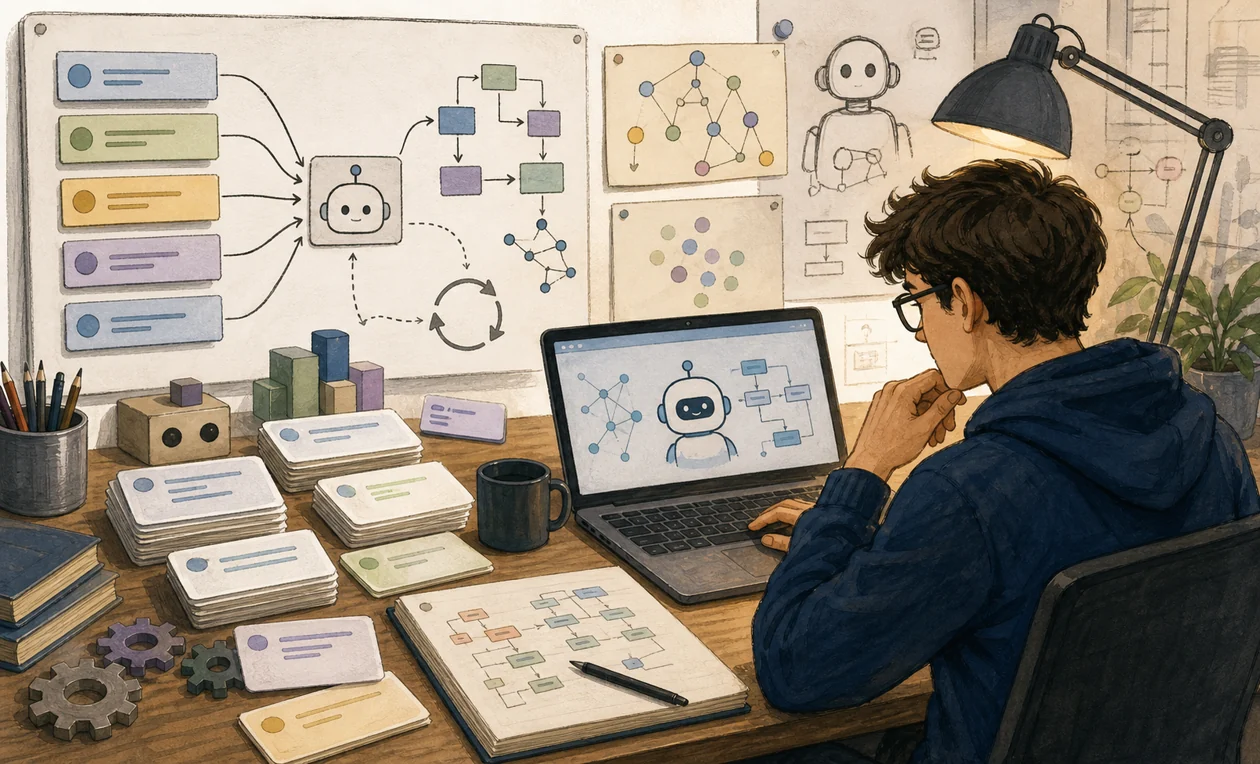 Illustration zu ChatterBot: Entwickler testet Trainingsbeispiele und Dialoglogik fuer einen Chatbot