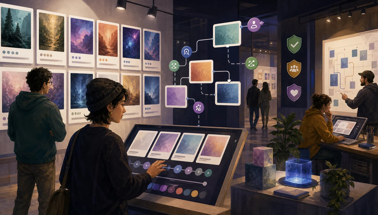 Illustration zu Civitai: Kreative kuratieren generative Bildstile und Modellvarianten in einer digitalen Galerie