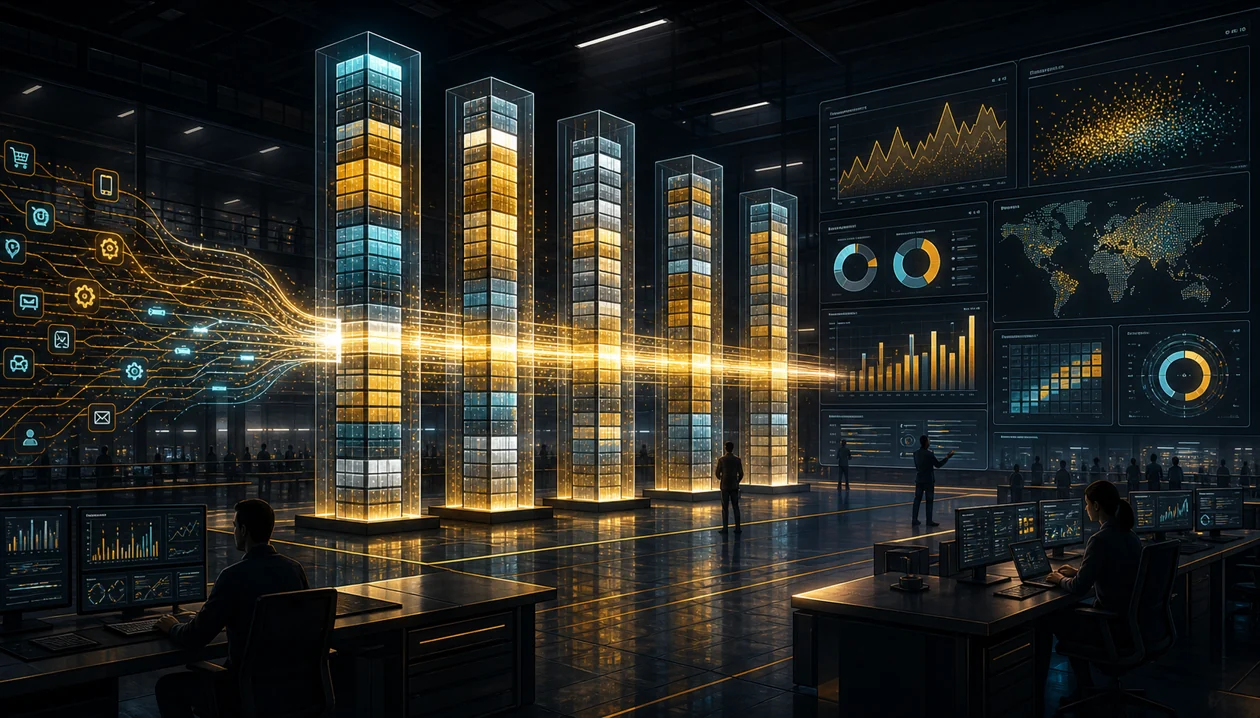 Illustration for ClickHouse: column storage and fast queries form an analytical data architecture