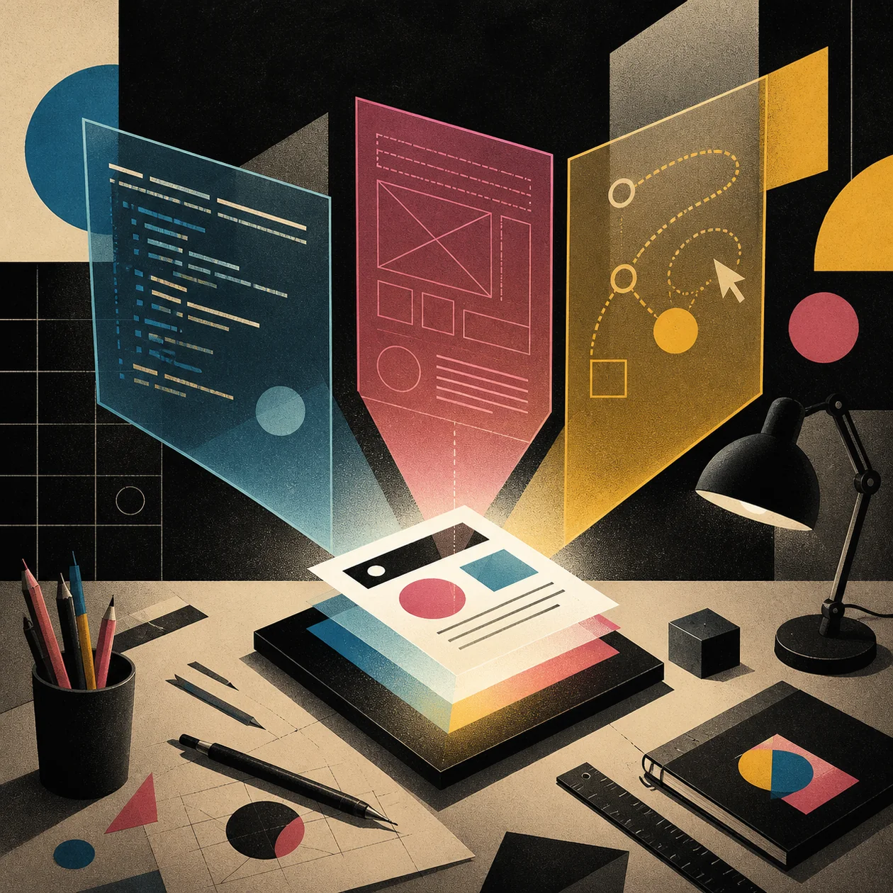 Illustration for CodePen: geometric frontend experiments from code, color, and layout