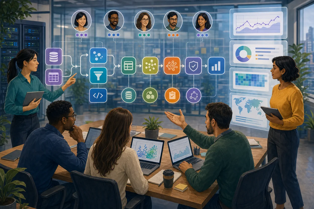 Illustration zu Dataiku: Data-Science-Team fuehrt Rohdaten, Modelle und Governance zusammen