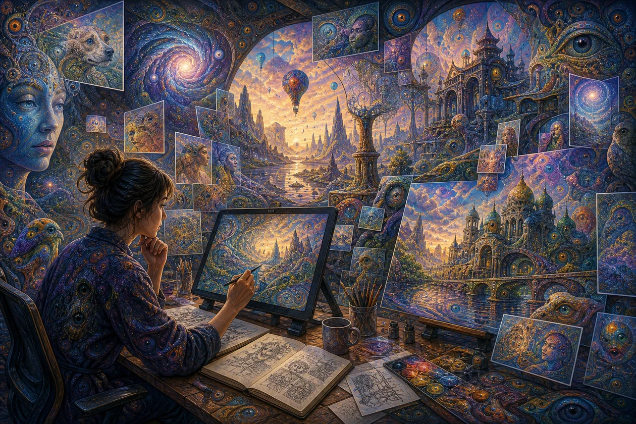 Illustration zu Deep Dream Generator: Surreale Bildideen entstehen aus Skizzen und neuronalen Mustern