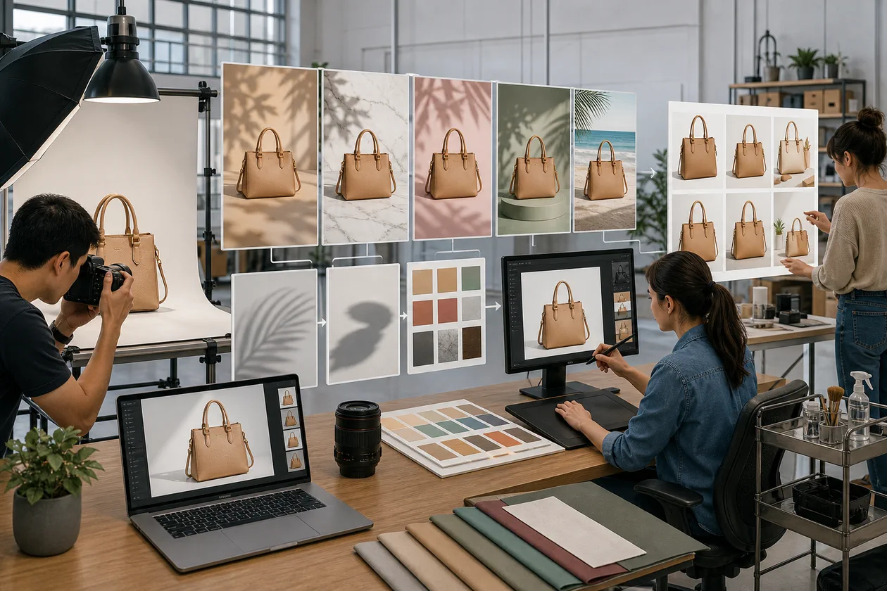 Illustration zu Designify: E-Commerce-Studio veredelt Produktfotos mit Hintergruenden und Schatten