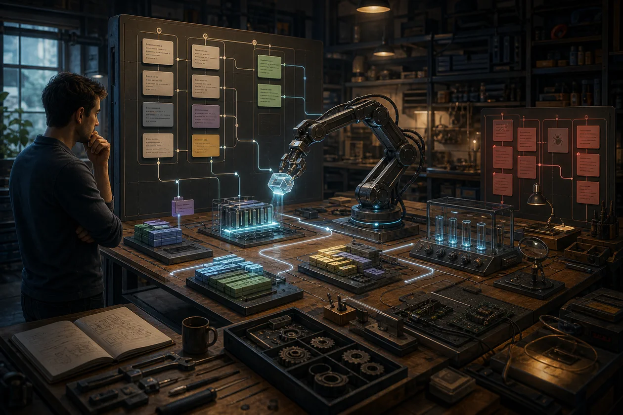 Illustration zu Devin: Engineering-Agent bewegt Aufgaben zwischen Tickets, Code und Testbank