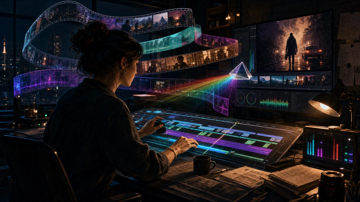 Illustration zu Final Cut Pro: Filmstudio mit Timeline, Farbkorrektur und Schnittplatz