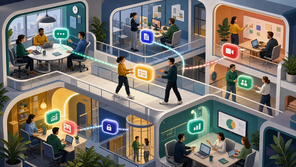 Illustration for Flock: team communication connects messages, tasks and rooms