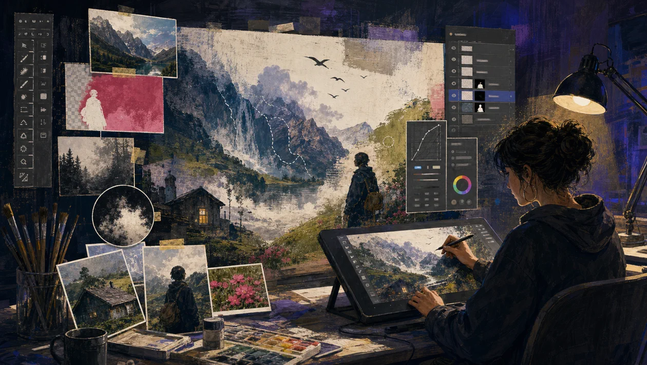 Illustration zu GIMP: Digitales Dunkelkammer-Studio fuer Ebenen, Masken und Compositing