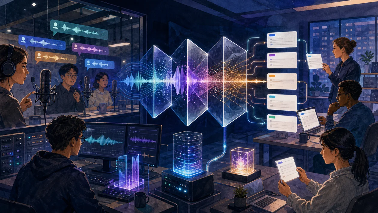 Illustration for Gladia: speech lab turns audio waves into structured note cards
