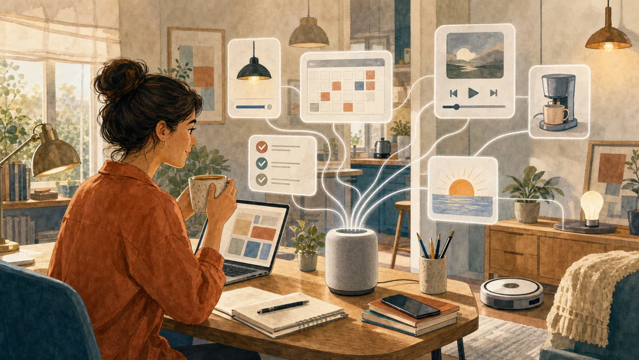 Illustration zu Google Assistant: Sprachassistent koordiniert Alltag, Erinnerungen und Smart-Home-Signale
