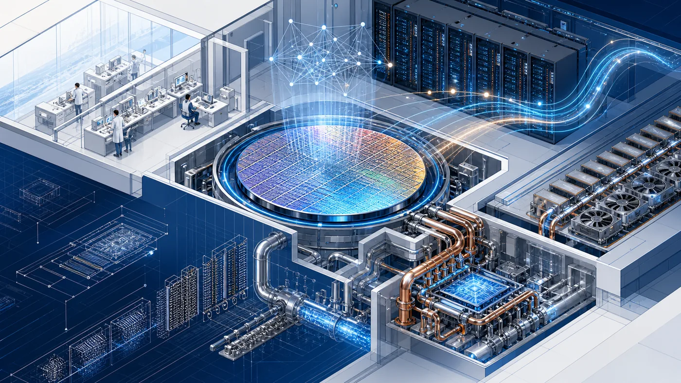 Illustration zu Intel Habana Labs: ein technischer Schnitt durch ein KI-Beschleunigerlabor