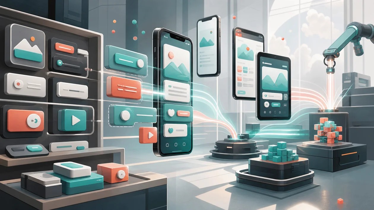 Illustration zu Ionic: mobile App-Bausteine verbinden Webkomponenten, Geraete und Build-Pfade