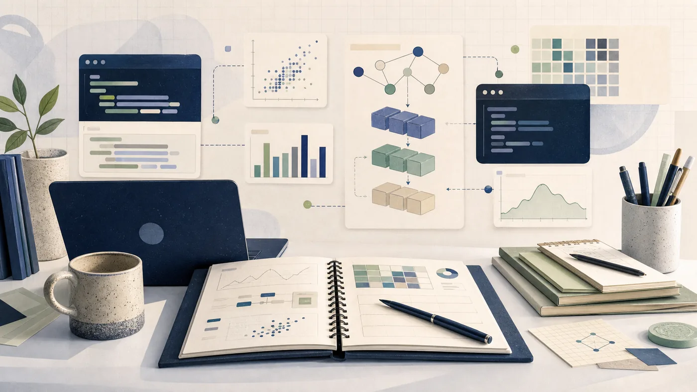 Illustration zu Jovian: Data-Science-Notizbuch mit Modellen, Diagrammen und Lernnotizen