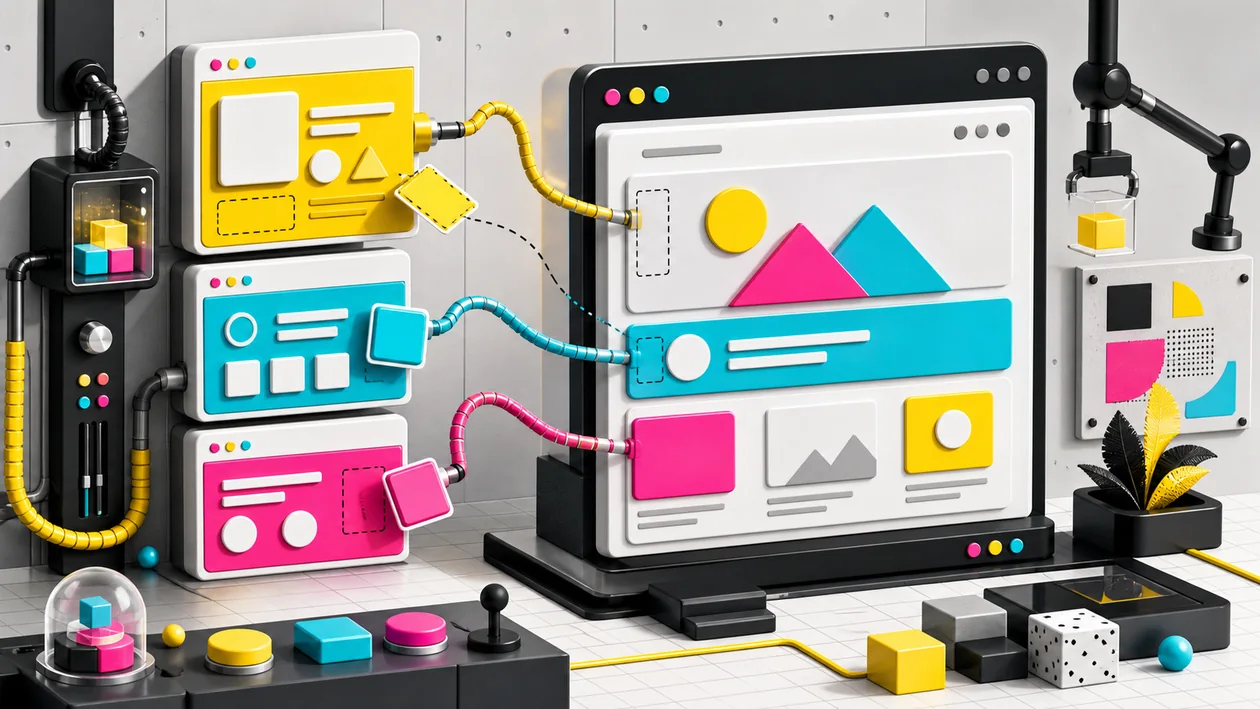 Illustration for JSBin: web prototypes are tested from abstract HTML, style, and script blocks