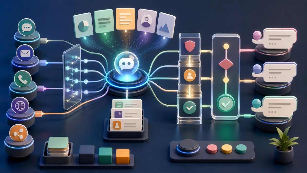 Illustration zu KAI: Conversational-AI-Team verbindet Chatkanaele, Datenkarten und Antwortpruefung