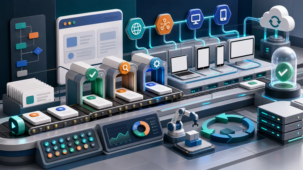 Illustration zu Katalon: Testautomation laesst Web- und App-Szenarien durch Pruefgates laufen