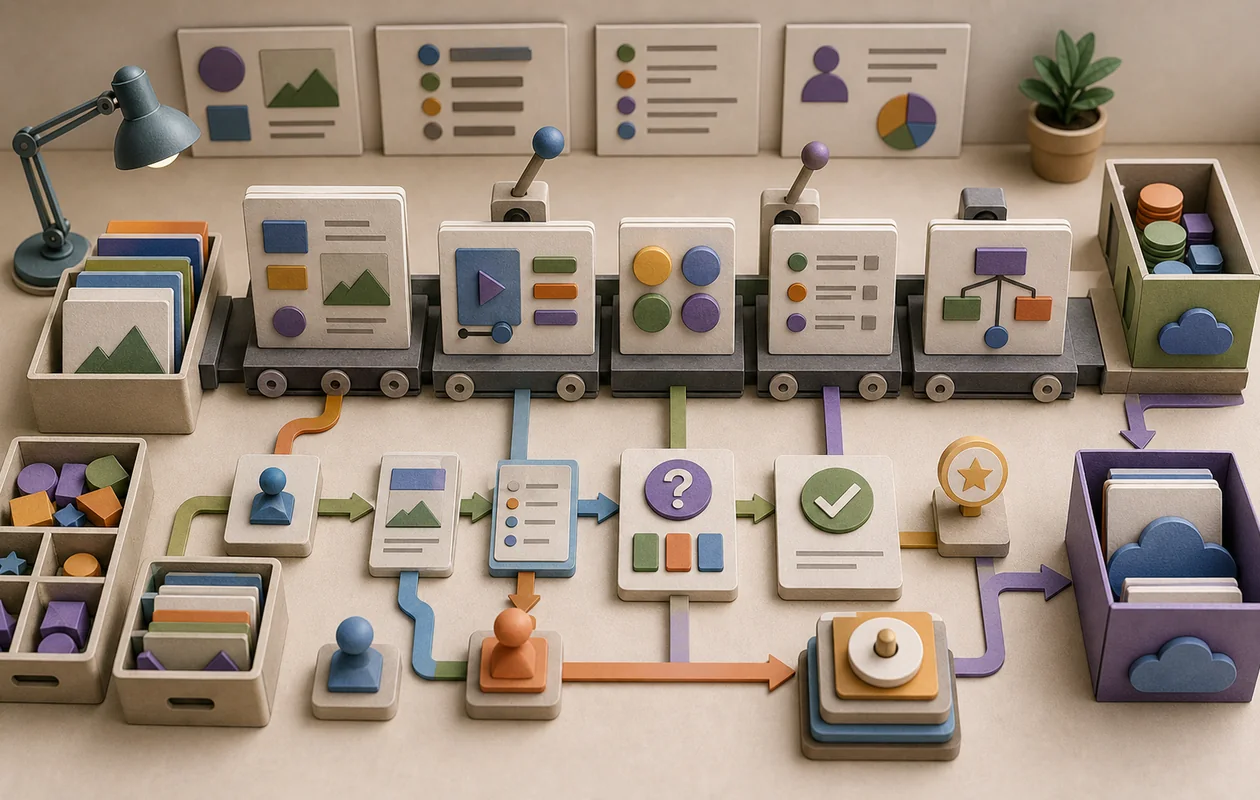 Illustration for Lectora: slides, interactions, and checkpoints are built into learning modules