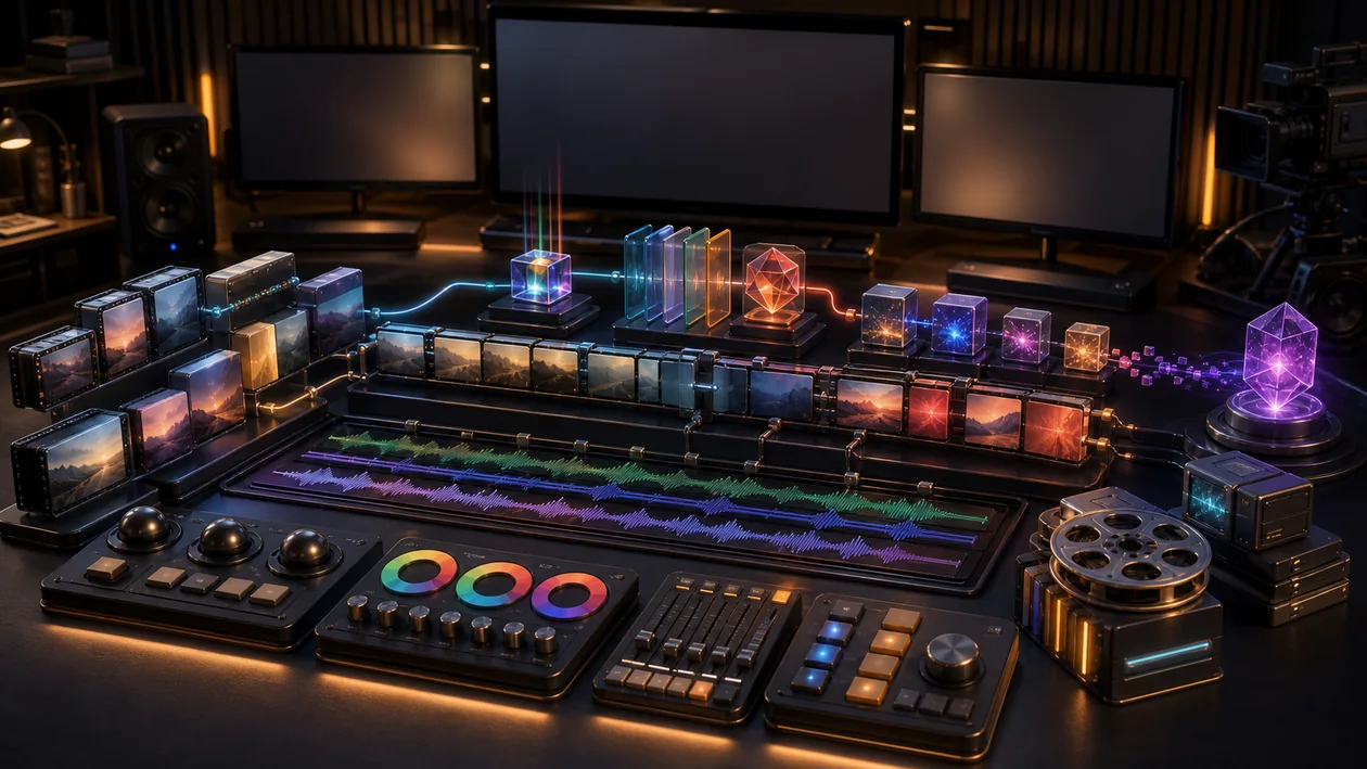 Illustration zu Magix Video Pro X: Clips, Audio, Effekte und Farblook werden zur Produktion montiert
