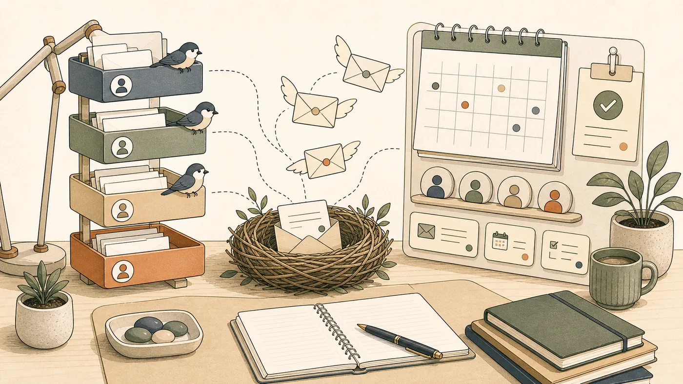 Illustration zu Mailbird: Mehrere Postfächer als geordnetes Kommunikationsnest
