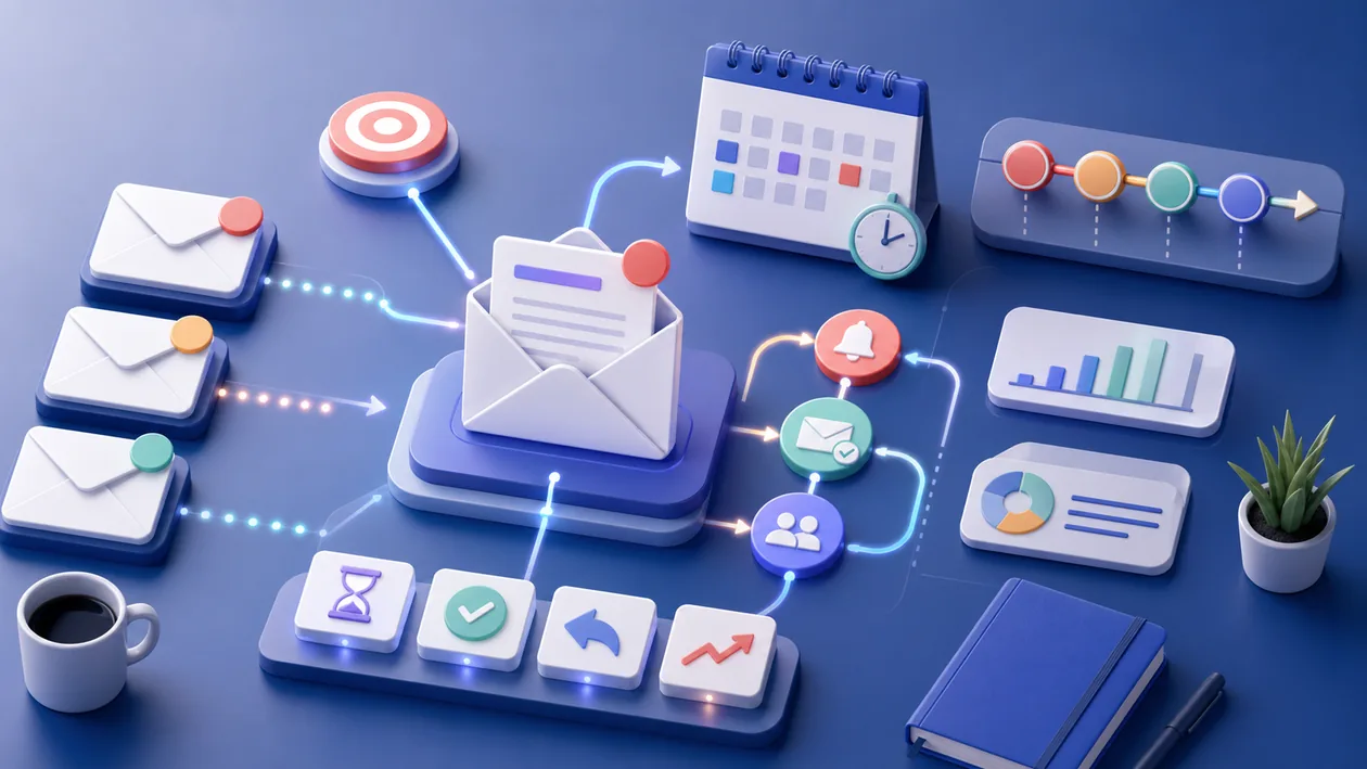 Illustration for Mixmax: email cards, meetings, and follow-up loops organize the sales workflow