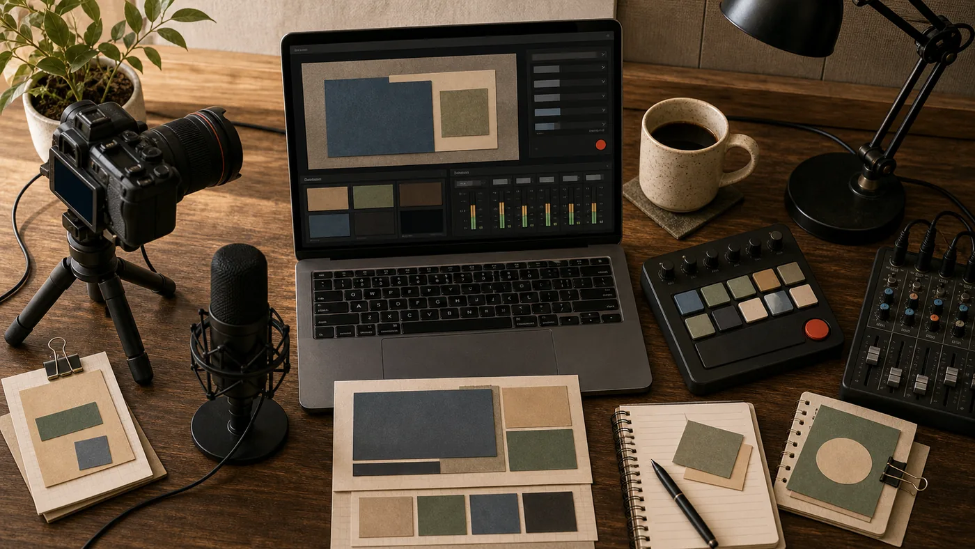 Illustration zu OBS Studio: Streaming-Arbeitsplatz mit Kamera, Mikrofon und Szenensteuerung