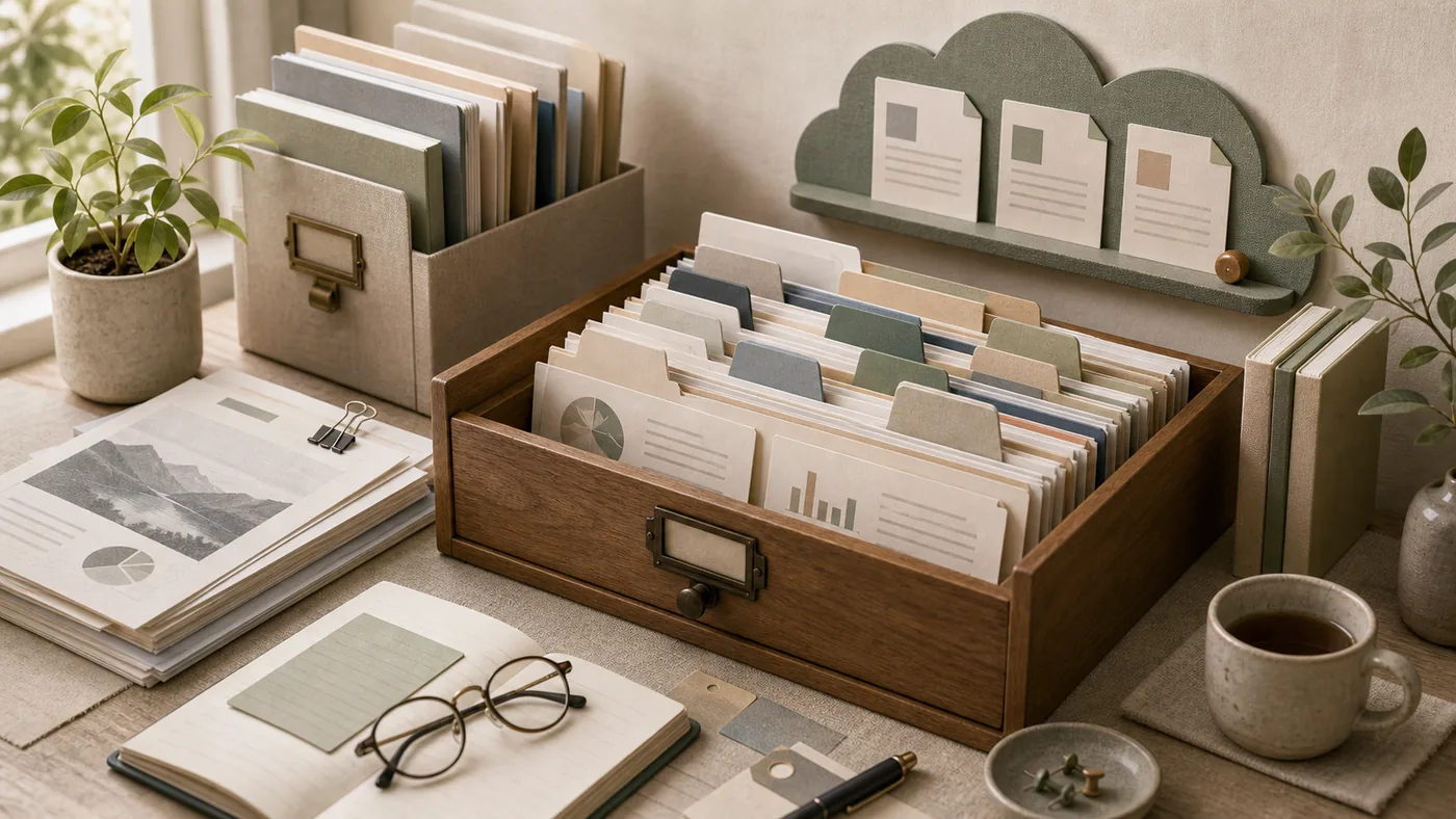 Illustration zu Paperpile: Geordnete PDF- und Quellenablage im Archivkasten