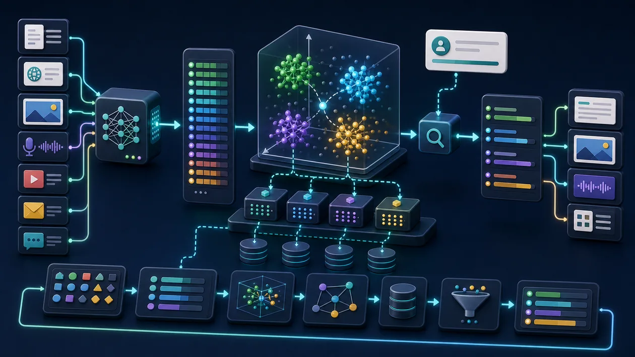 Illustration zu Pinecone: Datenpunkte werden als Embeddings indexiert und semantisch abgerufen