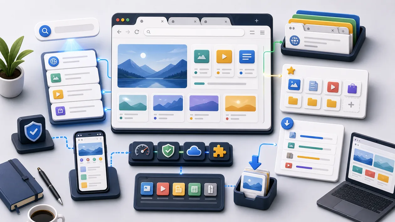Illustration zu QQ Browser: Tabs, Suche und Downloads werden zu einem Browser-Workflow geordnet