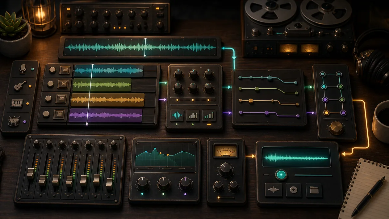 Illustration zu Reaper: Mehrspur-Aufnahmen laufen durch Schnitt, Mix, Routing und Renderpfade