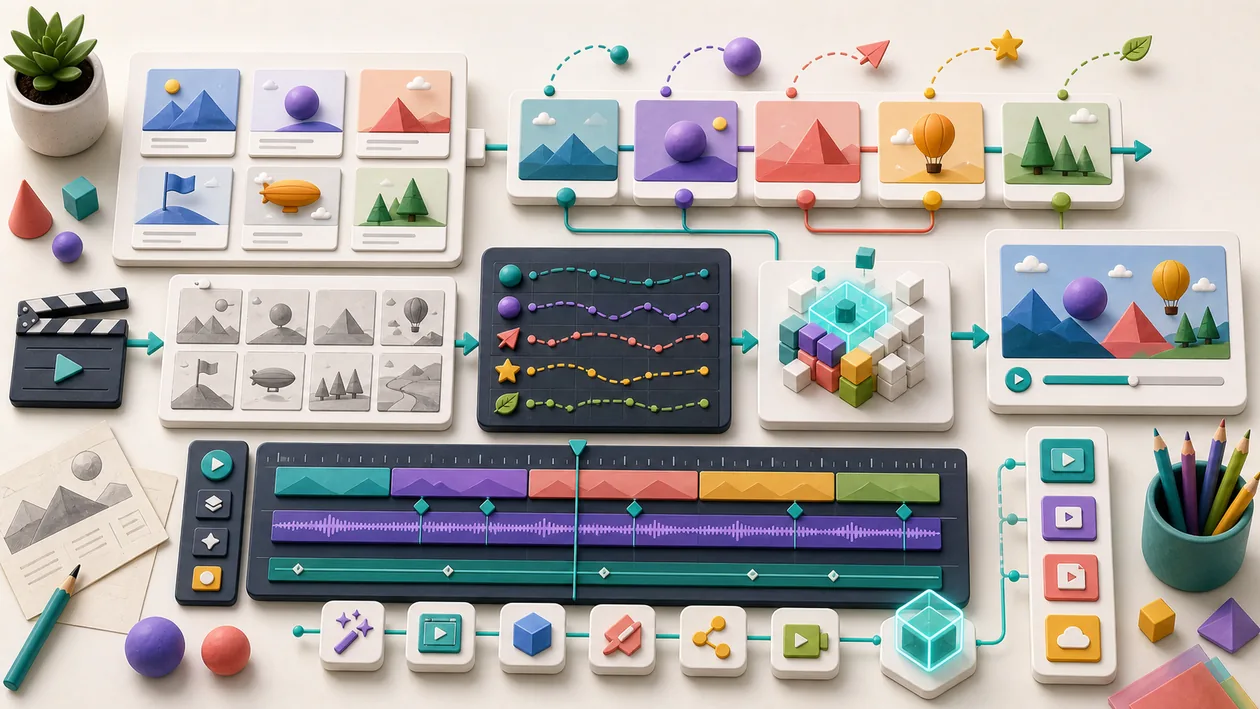 Illustration zu Renderforest: Storyboard-Panels, Motion-Knoten und Renderpfade erzeugen Video-Assets