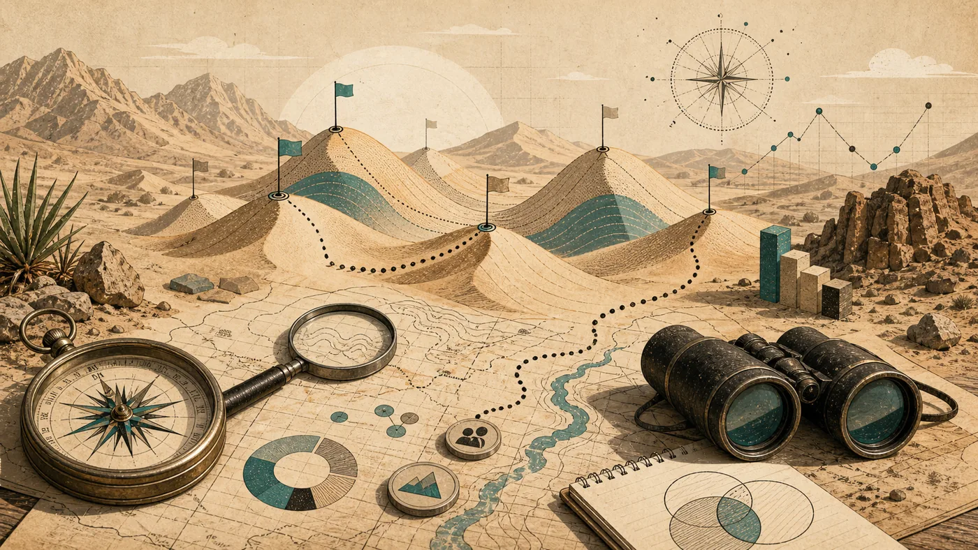Illustration zu SEMrush: SEO-Recherche als Expedition durch Suchlandschaften und Rankingkurven