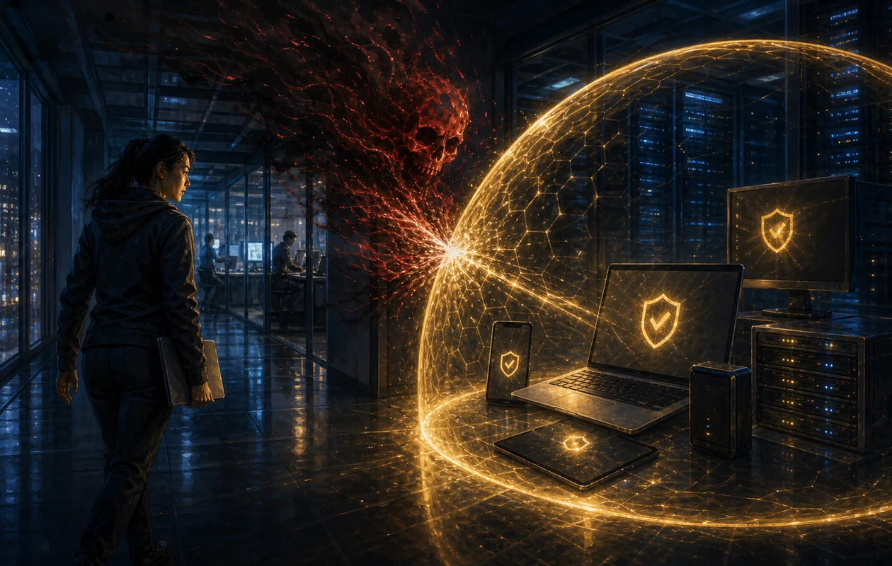 Illustration zu symantec-endpoint-protection: Schutzschild um Endgeraete
