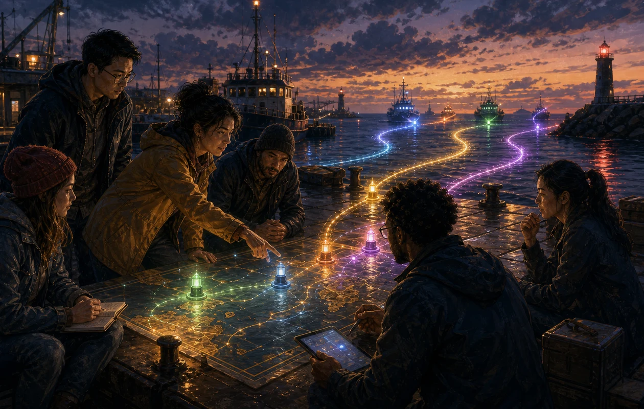 Illustration zu tara-ai: Roadmap auf dem Hafenpier