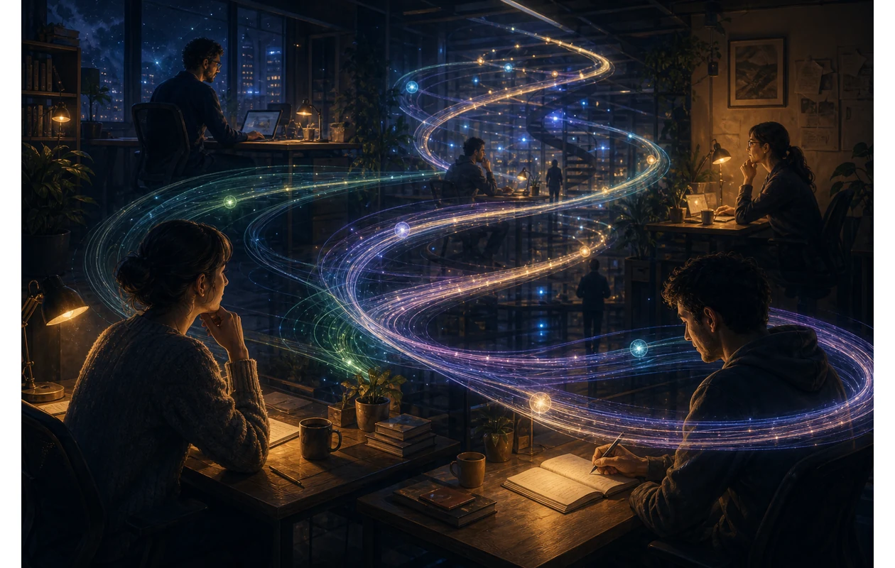 Illustration for twist: Coworkers exchanging threaded conversations