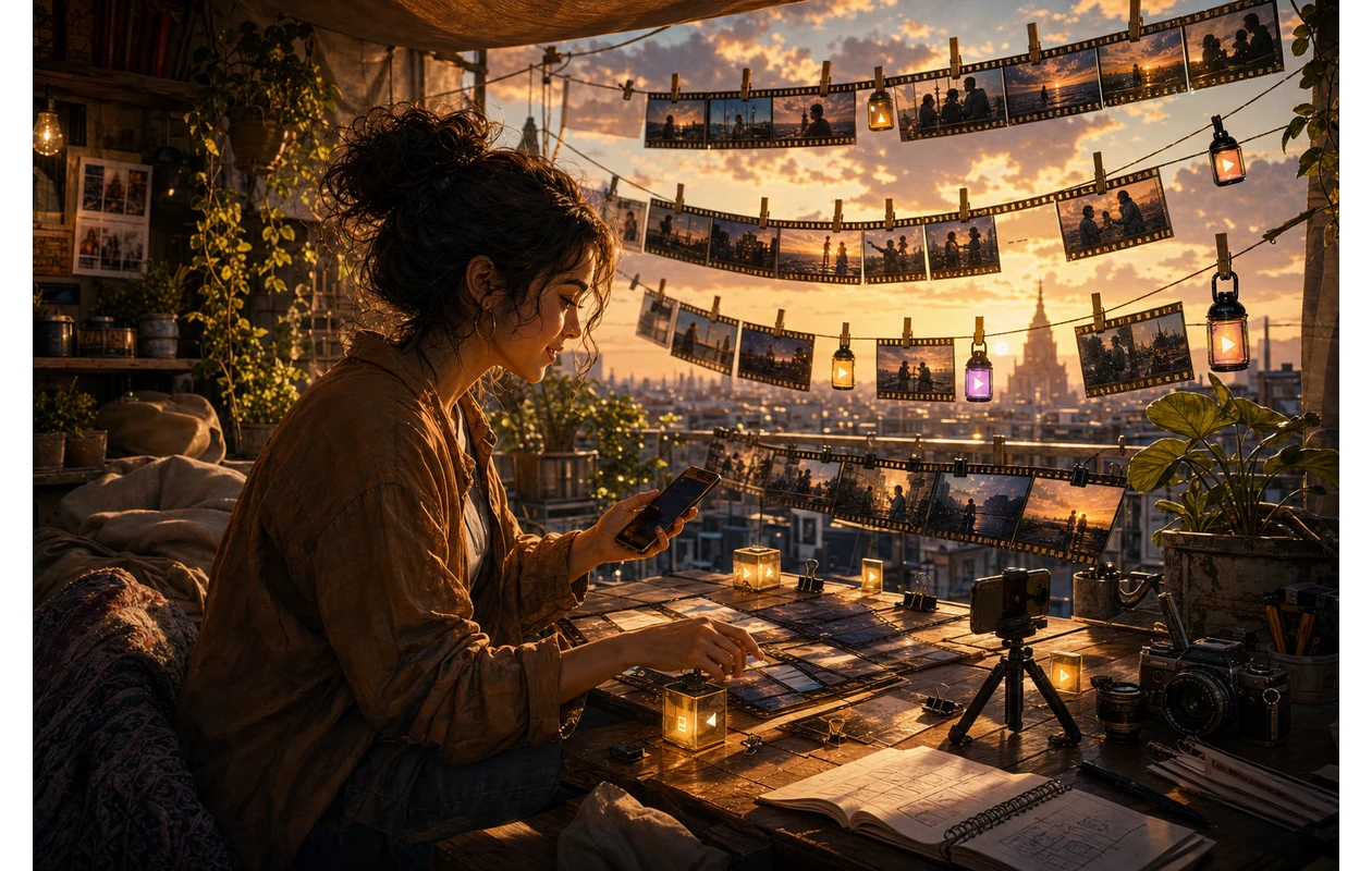 Illustration for vllo: Creator assembling a short video story