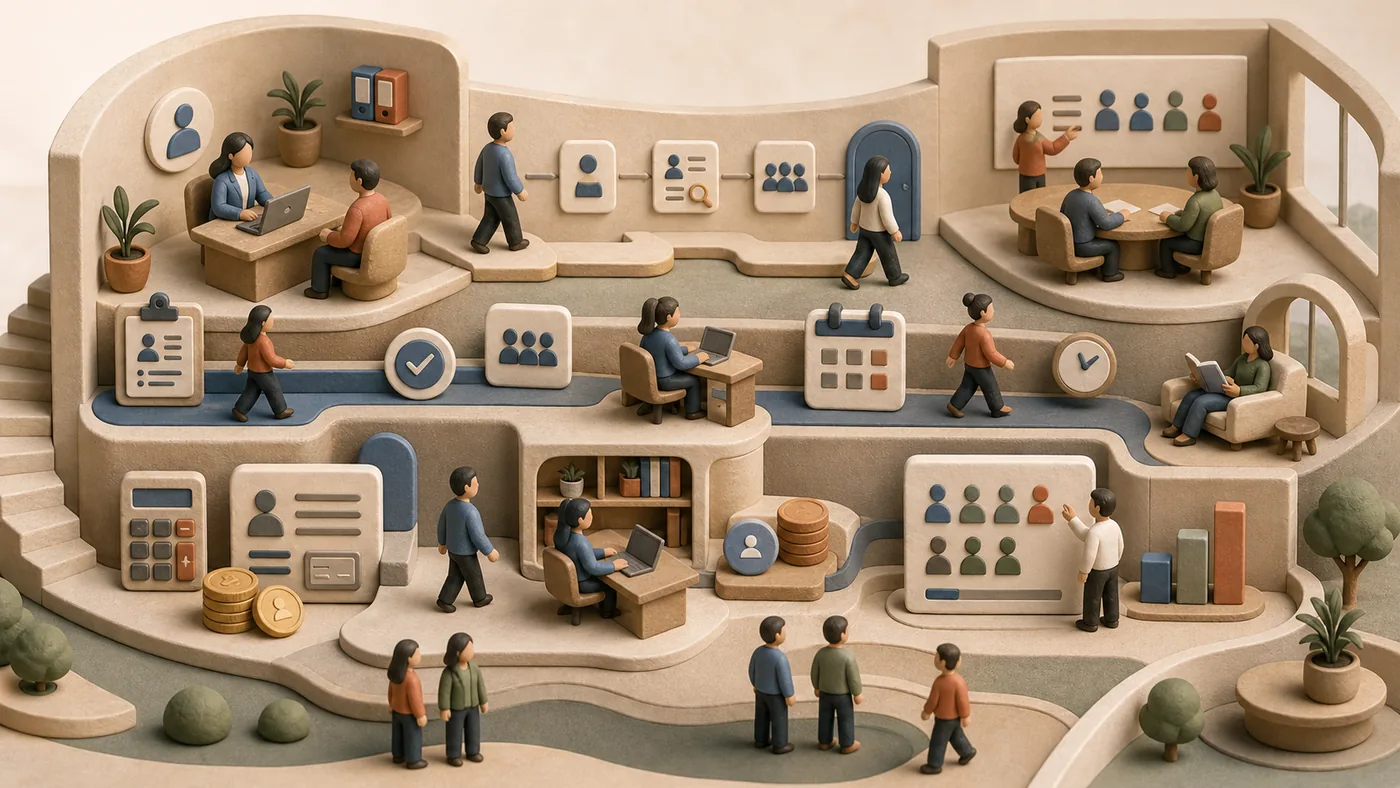Illustration zu Workday HCM: HR-Prozesse als begehbare Organisationslandschaft