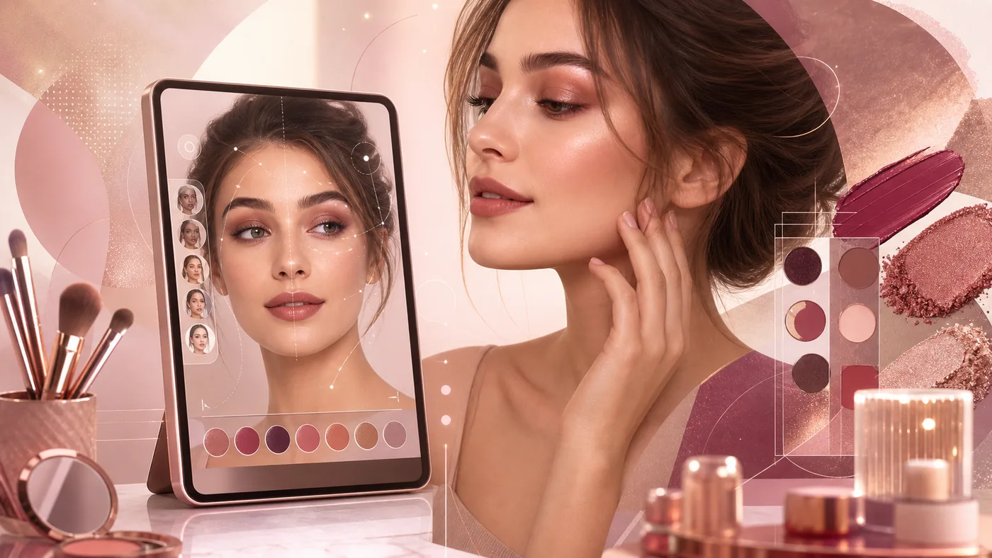 Illustration zu YouCam Makeup: virtuelle Make-up-Farben und Spiegelansichten für Beauty-Tests