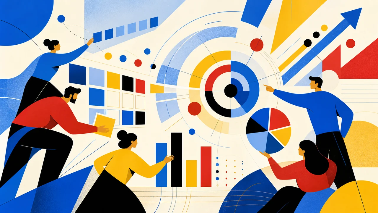 Editorial illustration for Zoho Sheet: teams turn data into decisions