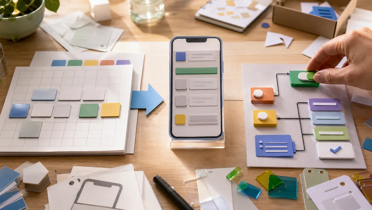 Spreadsheet tiles, mobile forms, and workflow switches assemble into an app