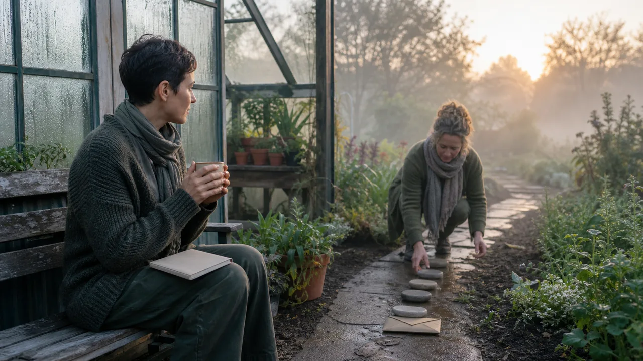 A mindful morning moment in a greenhouse
